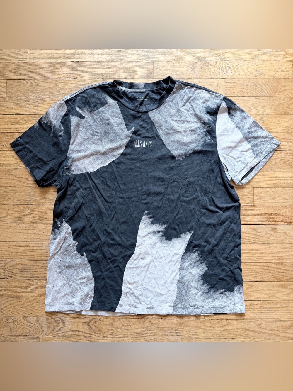 All Saints Santana SS Crew T Shirt Mens L Black Abstract Graphic Oversized Tee